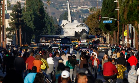 Space shuttle Endeavour rolls into new LA home at museum