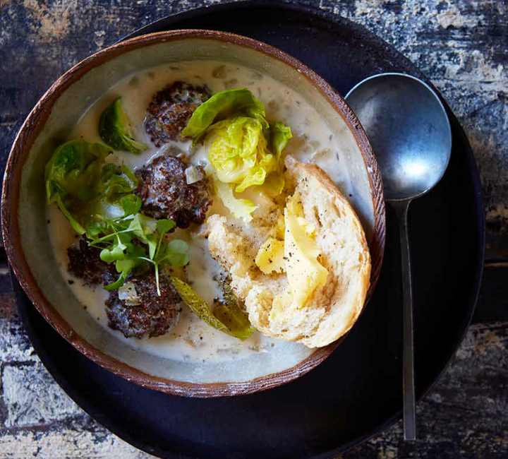 Lockdown Recipe of the Day: Wintry brussels sprouts soup with venison dumplings