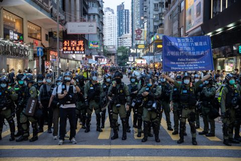 Hong Kong police fire pepper balls at protesters opposed to election delay, new law