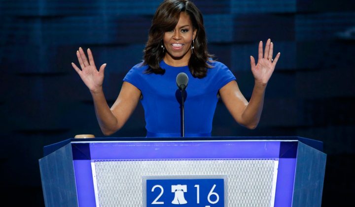 Democratic Party convention: Michelle Obama and Bernie Sanders make case for Clinton at chaotic Day One