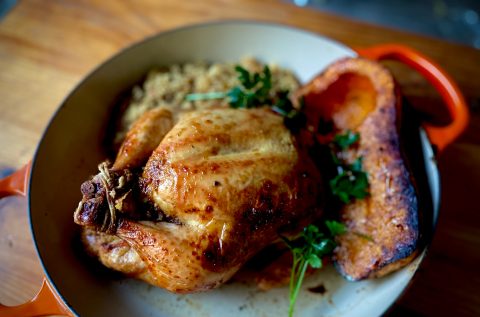 What’s cooking today: Couscous-stuffed roast chicken