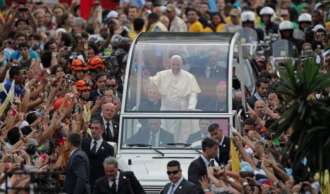 Francis lands in Brazil for first trip abroad as pope