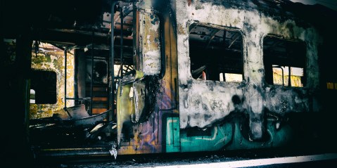 Train coach destroyed by fire in Cape Town