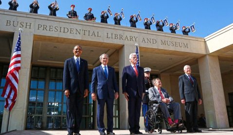 Obama, former presidents rally around George W. Bush as library opens